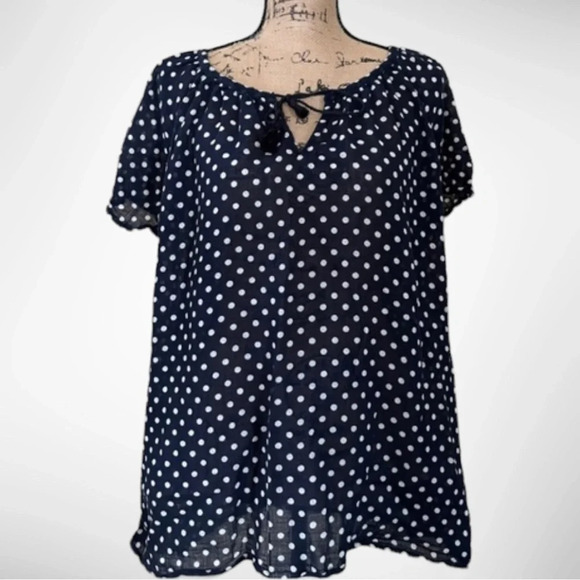 J.CREW Navy And White Polka Dot Short Sleeve Top Size Small | GUC - Picture 1 of 6